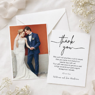 Thank You Script Wedding Photo Thank You Card
