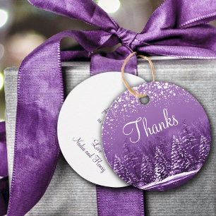 Thank you script white snow and purple trees art favour tags