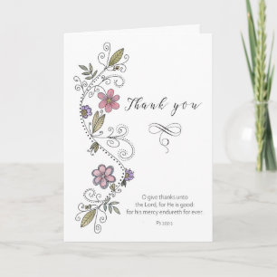 Thank You Scripture Hand Drawn Flower Swirl Card
