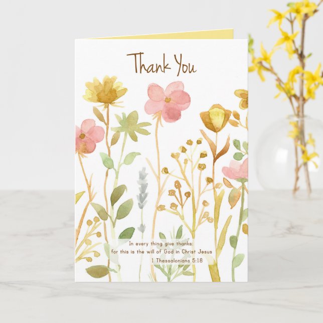 Thank You Scripture Thessalonians Wildflowers Card (Yellow Flower)