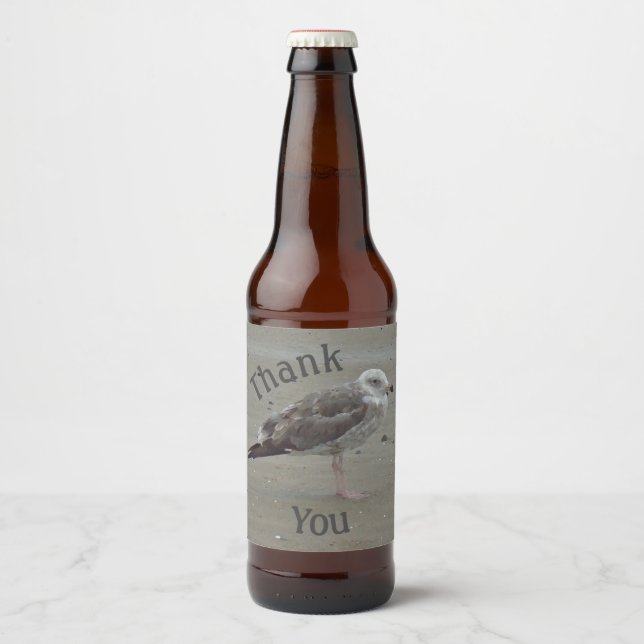 Thank You Seagull Artistic Ocean Bird Appreciation Beer Bottle Label (Front)