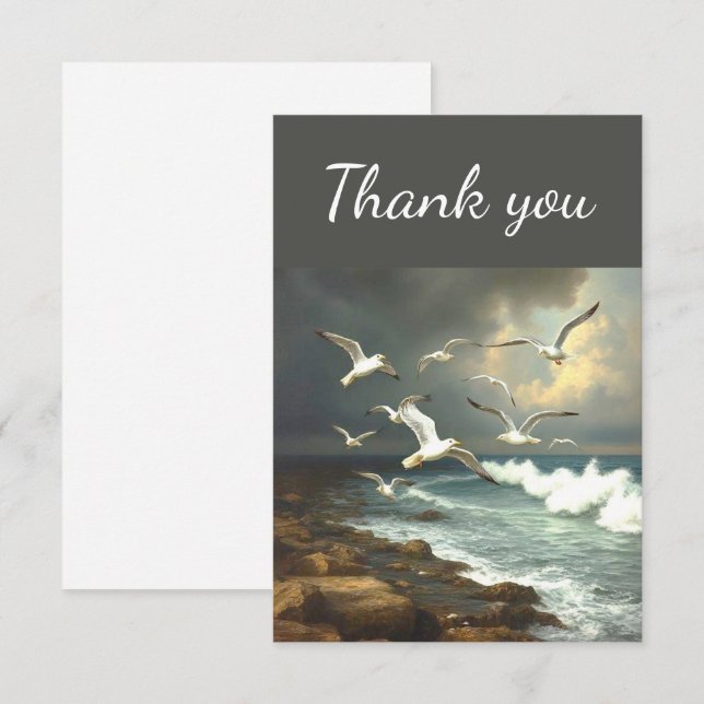 Thank You Seagulls Ocean Seaside Beach Waves Card (Front/Back)