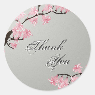 Thank You Seal Grey Pink Cherry Blossom Wedding