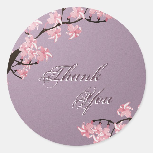Thank You Seal Purple Pink Cherry Blossom Wedding (Front)