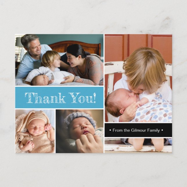 Thank You Second baby blue birth photos Announcement Postcard (Front)