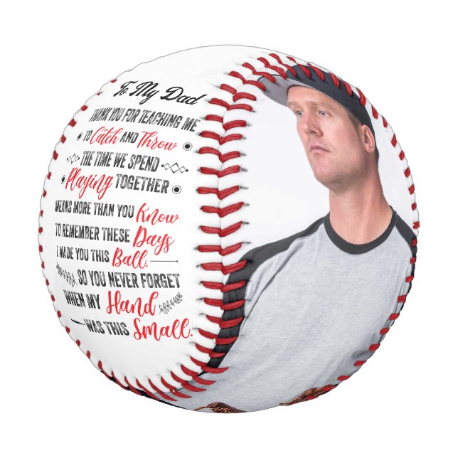 Thank you sentimental message for dad & custom pho baseball (Angled)