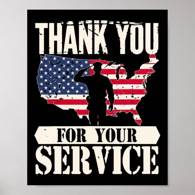 Thank You Service Veteran America Patriot Military Poster (Front)