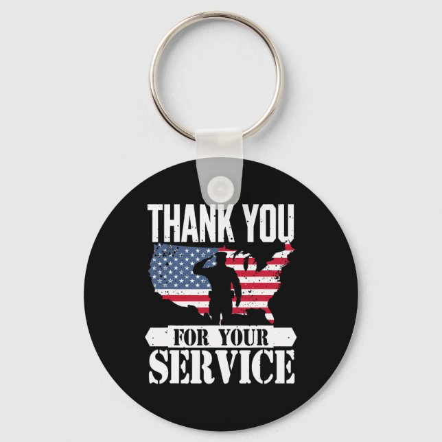 Thank You Service Veteran Salute Patriot Military  Key Ring (Front)