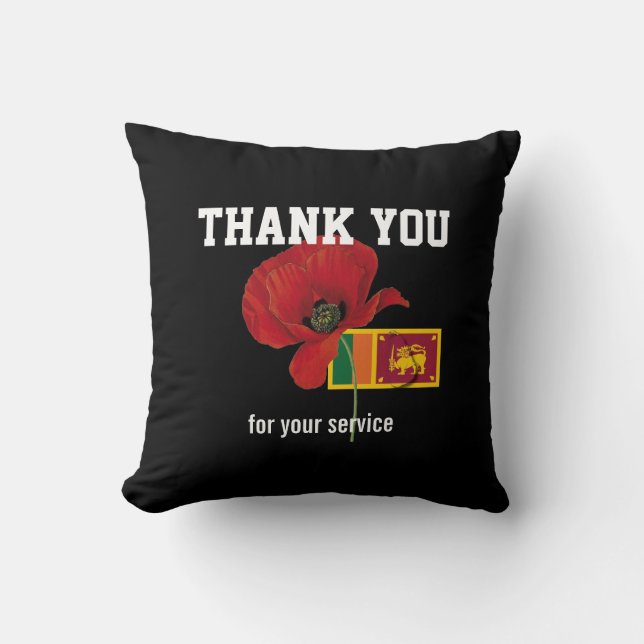 THANK YOU Servicemen Veterans Poppy SRI LANKA Cushion (Front)