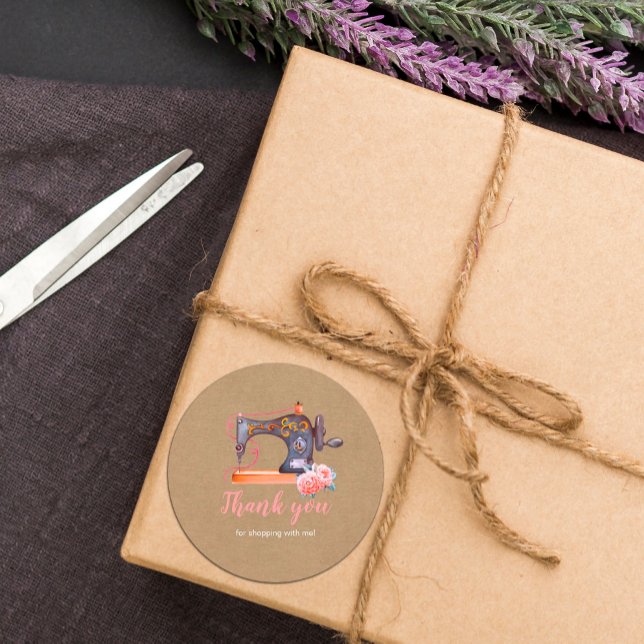 Thank you Sewing machine floral kraft sticker (Creator Uploaded)