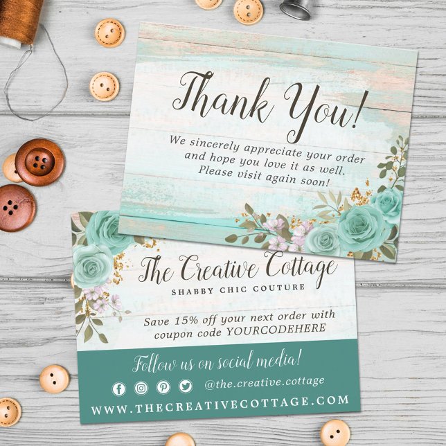 Thank You Shabby Chic Floral Rustic Wood Postcard (Creator Uploaded)