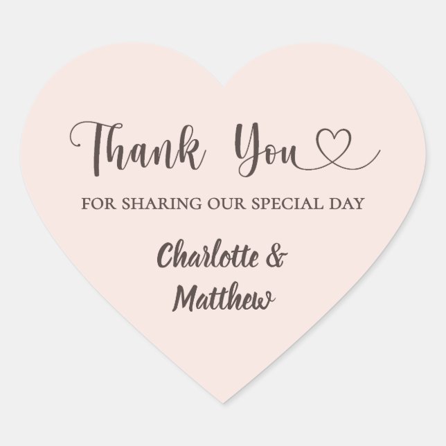 Thank you sharing our day blush pink taupe wedding heart sticker (Front)