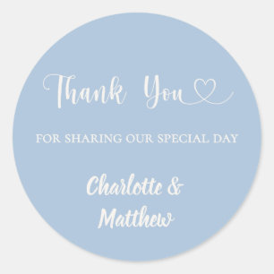 Thank you sharing our day dusty blue ivory wedding classic round sticker