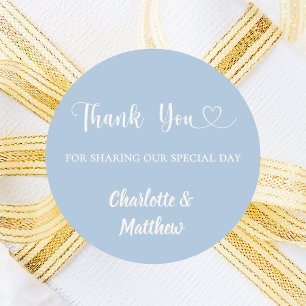 Thank you sharing our day dusty blue ivory wedding classic round sticker