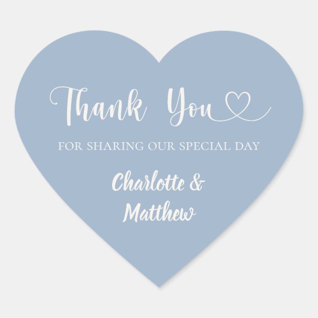 Thank you sharing our day dusty blue wedding heart sticker (Front)