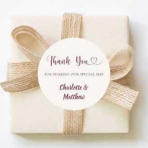 Thank you sharing our day ivory burgundy wedding classic round sticker