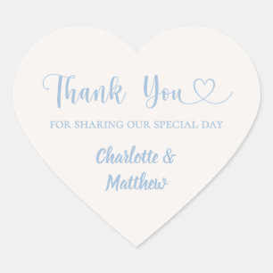 Thank you sharing our day ivory dusty blue wedding heart sticker