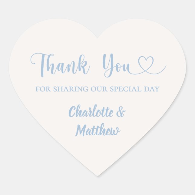 Thank you sharing our day ivory dusty blue wedding heart sticker (Front)