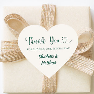 Thank you sharing our day ivory green wedding heart sticker