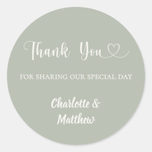 Thank you sharing our day ivory sage green wedding classic round sticker