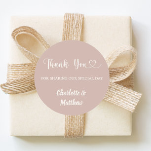 Thank you sharing our day taupe ivory wedding classic round sticker