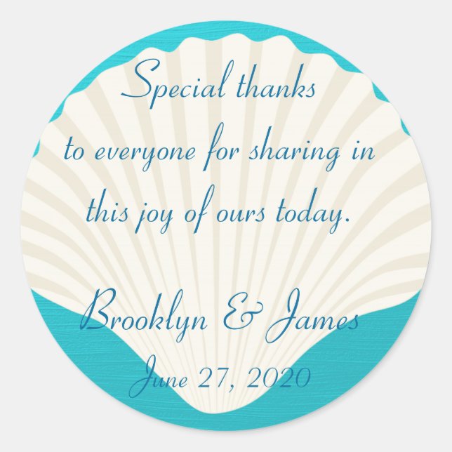 Thank You Shells On Beach Wedding Stickers (Front)