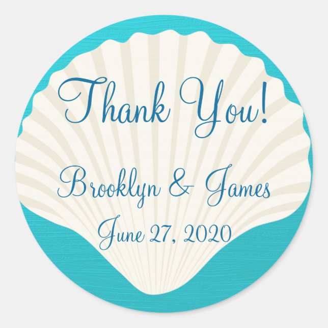 Thank You Shells On Beach Wedding Stickers (Front)