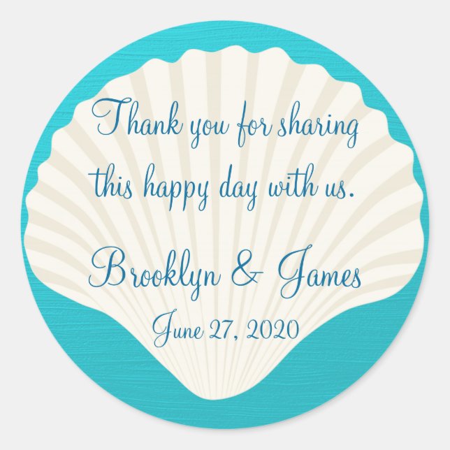 Thank You Shells On Beach Wedding Stickers (Front)