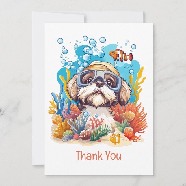 Thank You Shih Tzu Dog Snorkelling Coral Reef (Front)