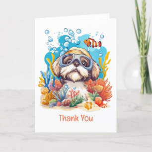 Thank You Shih Tzu Dog Snorkelling Coral Reef Card