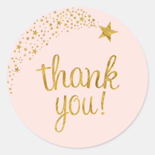 Image of Thank You Shooting Star Pink Gold Baby Shower Classic Round Sticker