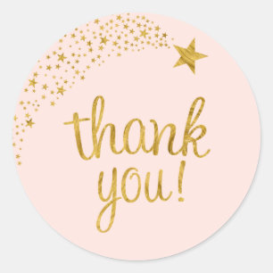 Thank You Shooting Star Pink Gold Baby Shower Classic Round Sticker