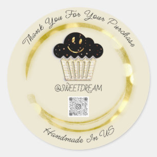 Thank You Shop Chocolate Muffin QR CODEGold Smile Classic Round Sticker
