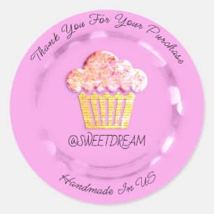 Thank You Shop Mermaid Muffin Logo Gold Pink Classic Round Sticker