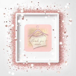 Thank You Shopping Cloth Hanger Boutique Square Sticker