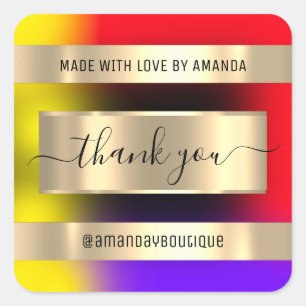 Thank You Shopping Custom Holographic Gold Square Sticker
