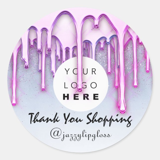 Thank You Shopping Drips Pink Logo Hairdresser VIP Classic Round Sticker (Front)