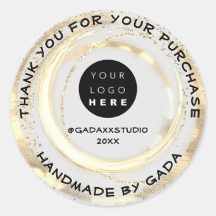Thank You Shopping Handmade Logo Grey Gold  Classic Round Sticker