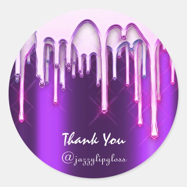 Thank You Shopping Holidays Pink Drips Purple Classic Round Sticker (Front)