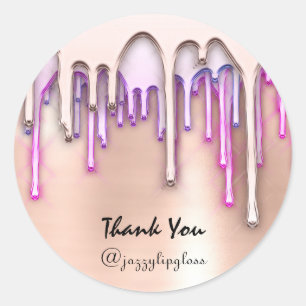 Thank You Shopping Holidays Pink Drips Rose Classic Round Sticker
