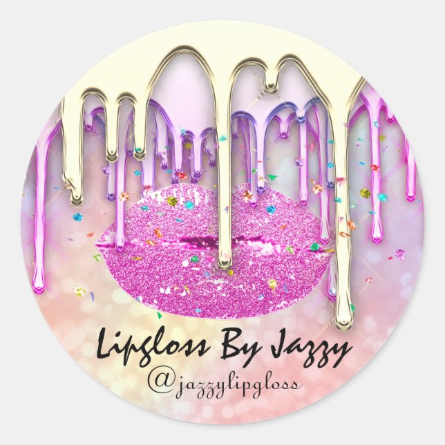 Thank You Shopping Lipgloss By Kiss Drips Pink Classic Round Sticker (Front)