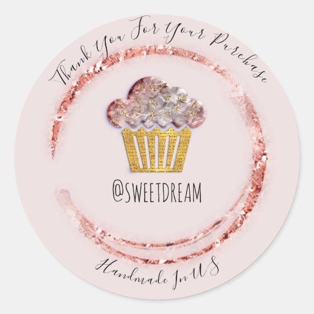 Thank You Shopping Logo Gold Sweet Muffin Rose Classic Round Sticker (Front)