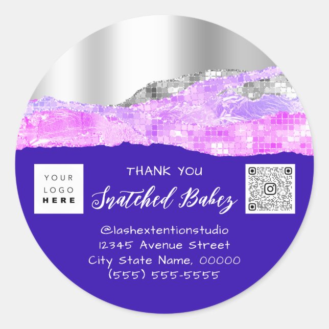 Thank You Shopping Logo QR Code Pink Blue Royal Classic Round Sticker (Front)