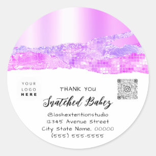 Thank You Shopping Logo QR Code Pink White Classic Round Sticker