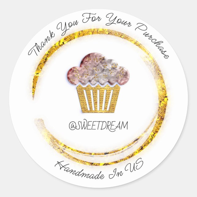 Thank You Shopping Logo Sweet Muffin Candy Gold  Classic Round Sticker (Front)