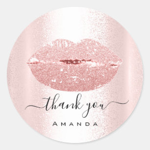 Thank You Shopping Makeup Kiss Lips Glitter Classic Round Sticker