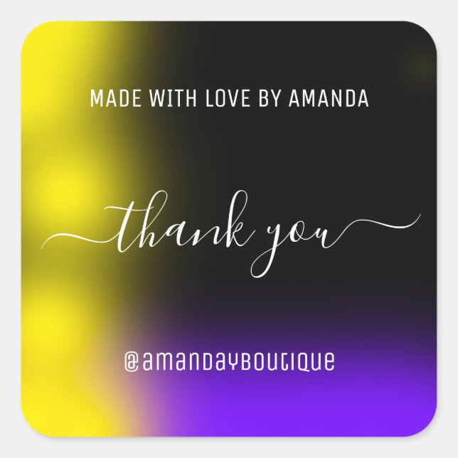Thank You Shopping Modern Made With Love Purple Square Sticker (Front)