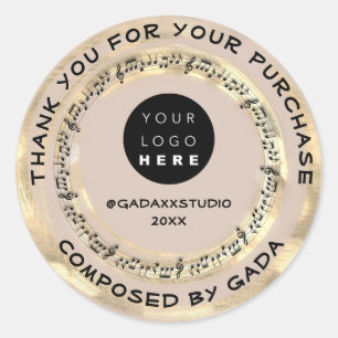 Thank You Shopping Music Logo Notes Song Gold Classic Round Sticker