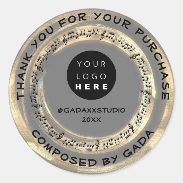 Thank You Shopping Music Logo Notes Song Grey Classic Round Sticker (Front)