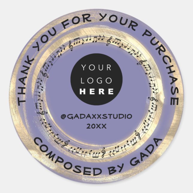 Thank You Shopping Music Logo Social Notes Blue Classic Round Sticker (Front)